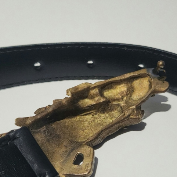 Rare Vintage x 70s Gucci Double Horse Head Bronze Buckle Leather Belt - Picture 7 of 10